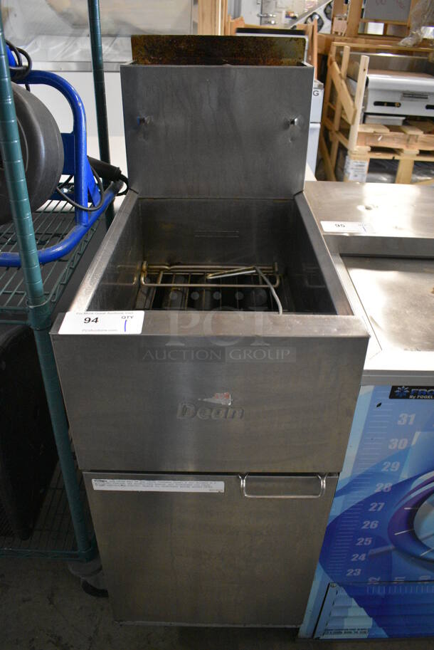 NICE! 2015 Dean Model SR42GN Stainless Steel Commercial Floor Style Natural Gas Powered Deep Fat Fryer. 105,000 BTU. 15.5x30x47