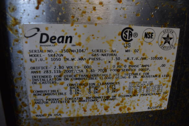 NICE! 2015 Dean Model SR42GN Stainless Steel Commercial Floor Style Natural Gas Powered Deep Fat Fryer. 105,000 BTU. 15.5x30x47 - Image 7 of 7