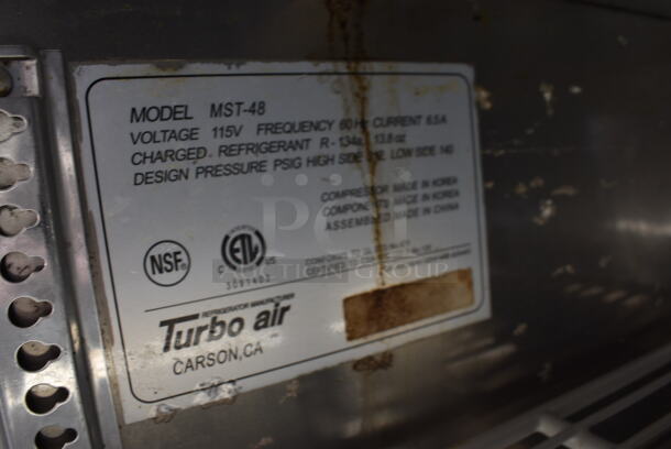 GREAT! Turbo Air Model MST-48 Stainless Steel Commercial Sandwich Salad Prep Table Bain Marie Mega Top on Commercial Casters. 115 Volts, 1 Phase. 48x30x44. Tested and Working! - Image 7 of 7