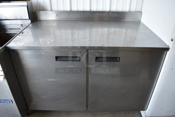 NICE! Delfield Model ST4048 Stainless Steel Commercial 2 Door Work Top Cooler w/ Backsplash. 115 Volts, 1 Phase. 48x28.5x40. Cannot Test Due To Cut Power Cord