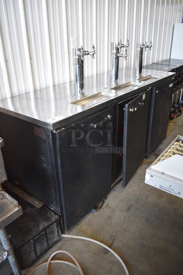 GREAT! Beverage Air Model DD78E Stainless Steel Commercial 3 Door Direct Draw Kegerator w/ 3 Beer Towers and 7 Couplers. 115 Volts, 1 Phase. 92x29x51. Tested and Working!