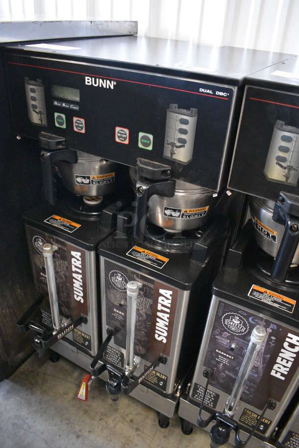 NICE! 2012 Bunn Model DUAL SH DBC Stainless Steel Commercial Countertop Dual Coffee Machine w/ Hot Water Dispenser, 2 Bunn Model SH SERVER Satellite Servers and 2 Metal Brew Baskets. 120/208-240 Volts, 1 Phase. 18x24x37. Tested and Working! - Image 2 of 6