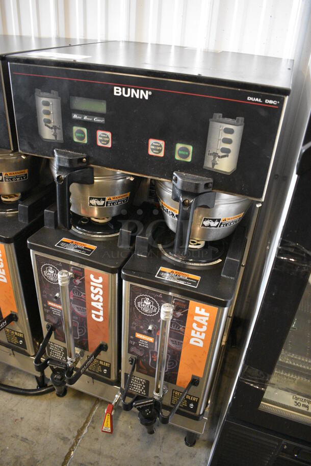 NICE! 2012 Bunn Model DUAL SH DBC Stainless Steel Commercial Countertop Dual Coffee Machine w/ Hot Water Dispenser, 2 Bunn Model SH SERVER Satellite Servers and 2 Metal Brew Baskets. 120/208-240 Volts, 1 Phase. 18x24x37. Tested and Working! - Image 2 of 6