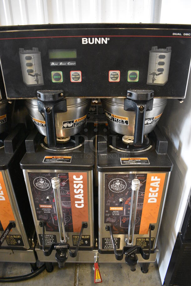 NICE! 2012 Bunn Model DUAL SH DBC Stainless Steel Commercial Countertop Dual Coffee Machine w/ Hot Water Dispenser, 2 Bunn Model SH SERVER Satellite Servers and 2 Metal Brew Baskets. 120/208-240 Volts, 1 Phase. 18x24x37. Tested and Working! - Image 4 of 6