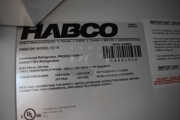WOW! 2019 Habco Model SE18 Metal Commercial Single Door Reach In Cooler Merchandiser w/ Poly Coated Racks. 115 Volts, 1 Phase. 24x24x78. Tested and Working! - Image 5 of 5