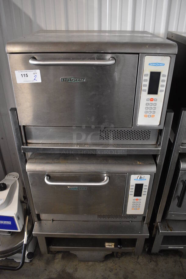 2 FANTASTIC! Turbochef Model NGCD6 Tornado Stainless Steel Commercial Countertop Electric Powered Rapid Cook Ovens on Stainless Steel Commercial 2 Tier Equipment Stand w/ Commercial Casters. 208/240 Volts, 1 Phase. 30x30x60. 2 Times Your Bid! Tested and Working!