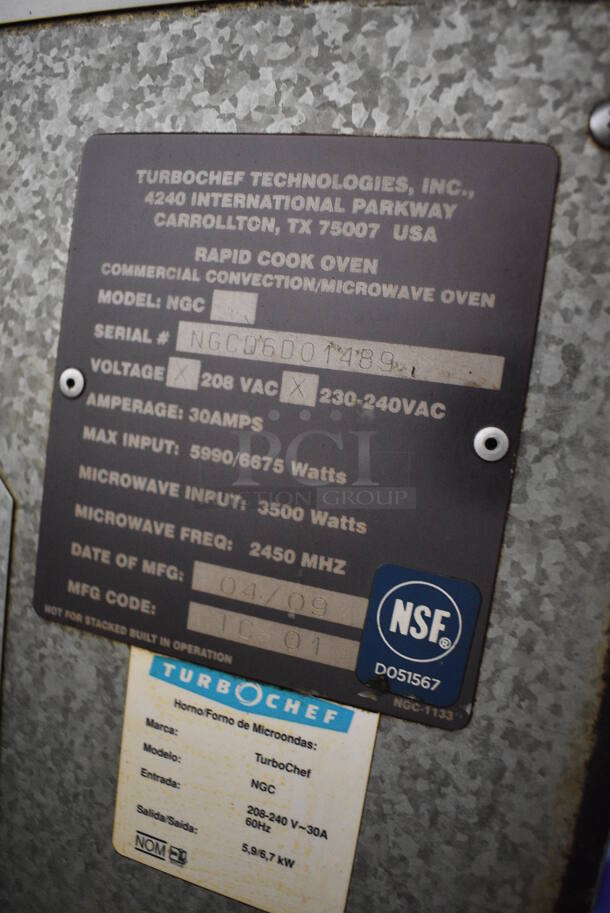 2 FANTASTIC! Turbochef Model NGCD6 Tornado Stainless Steel Commercial Countertop Electric Powered Rapid Cook Ovens on Stainless Steel Commercial 2 Tier Equipment Stand w/ Commercial Casters. 208/240 Volts, 1 Phase. 30x30x60. 2 Times Your Bid! Tested and Working! - Image 6 of 7