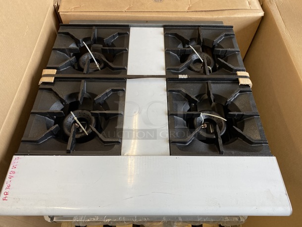 BRAND NEW! American Range Model AR30-4B Stainless Steel Commercial Propane Gas Powered 4 Burner Range w/ Oven. Comes w/ Stainless Steel Backsplash and Overshelf. 30x32x30 - Image 5 of 6