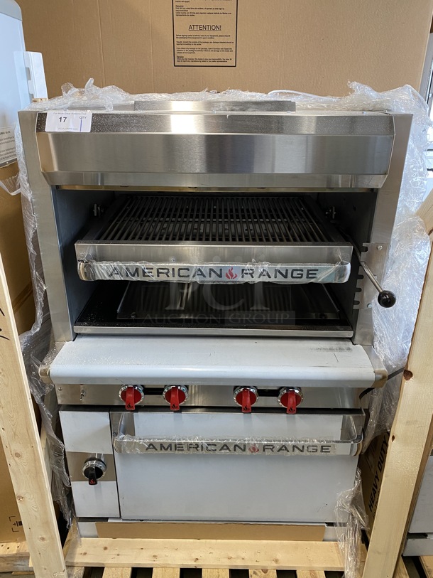 BRAND NEW! American Range Model AGBU-3 Stainless Steel Commercial Natural Gas Powered Vertical Broiler w/ Oven. 36x39x55