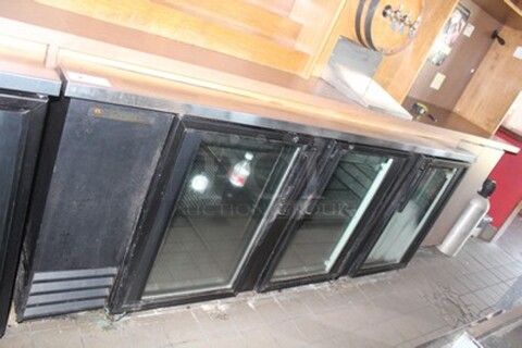 FANTASTIC! True Model TBB-4G Commercial 3 Section Bar Back Cooler/Refrigerator. 90x30x37. 115V/60Hz. Working When Closed! Buyer Must Remove!