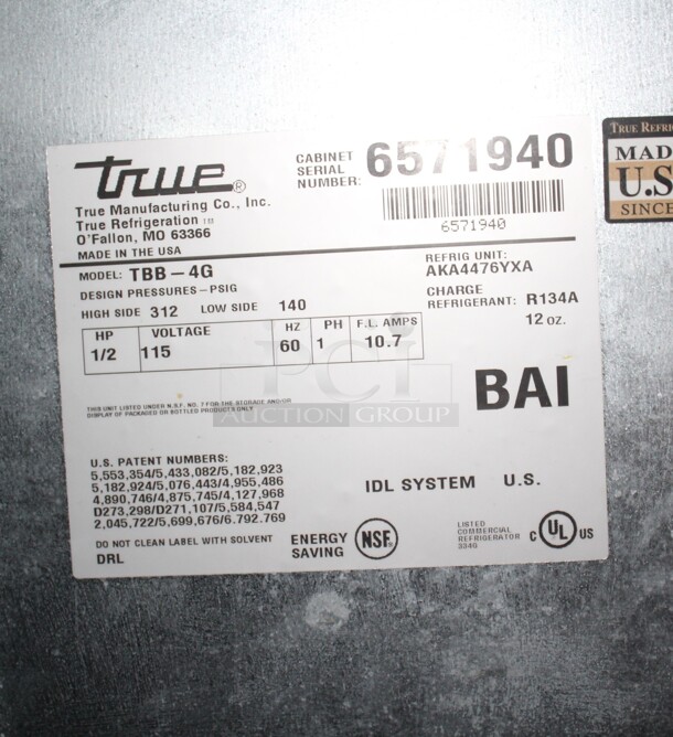 FANTASTIC! True Model TBB-4G Commercial 3 Section Bar Back Cooler/Refrigerator. 90x30x37. 115V/60Hz. Working When Closed! Buyer Must Remove! - Image 3 of 5