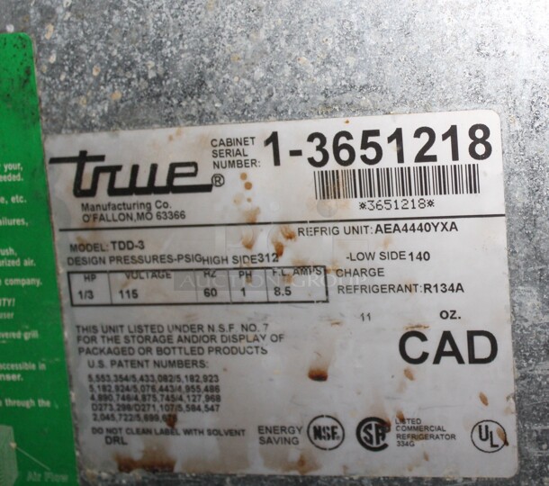 FABULOUS! True Model TDD-3 Commercial 2 Section Direct Draw Kegerator. Holds 3 Kegs, 2 Taps. 69x27x62. 115V.60Hz. Working When Closed! Buyer Must Remove! - Image 2 of 4