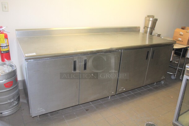 GREAT! Advance Tabco Commercial Stainless Steel 
Enclosed Base 4 Door Prep Table. 96x36x39. Buyer Must Remove! 