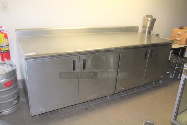 GREAT! Advance Tabco Commercial Stainless Steel 
Enclosed Base 4 Door Prep Table. 96x36x39. Buyer Must Remove!  - Image 1 of 6