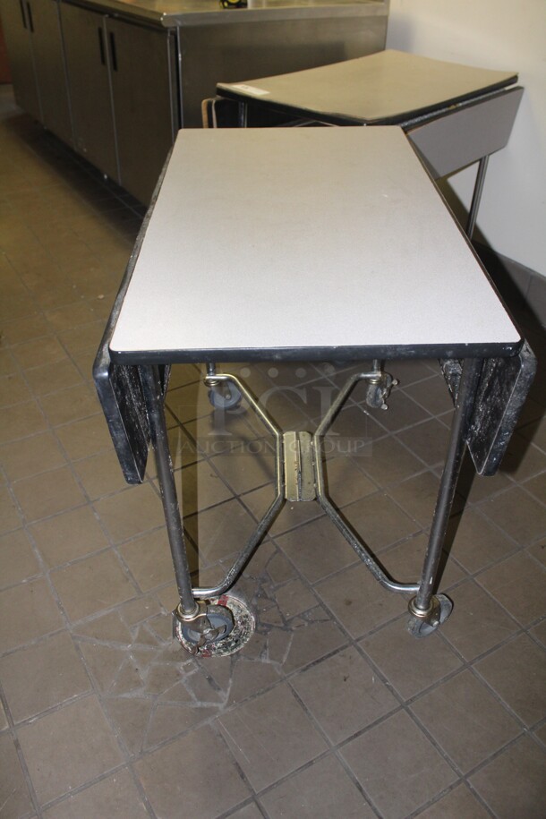 2 Drop Side Tables On Casters. 2X Your Bid. 36x36x30 - Image 2 of 3