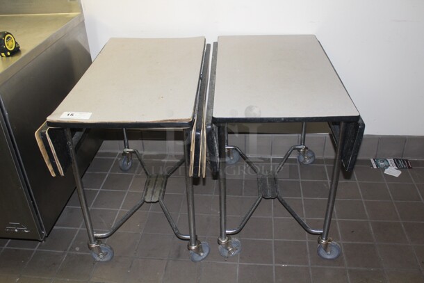 2 Drop Side Tables On Casters. 2X Your Bid. 36x36x30 - Image 3 of 3