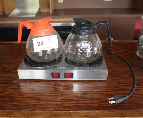 NICE! Coffee Pot Warmer With 2 Coffee Pots. Working When Closed! 14x7x10