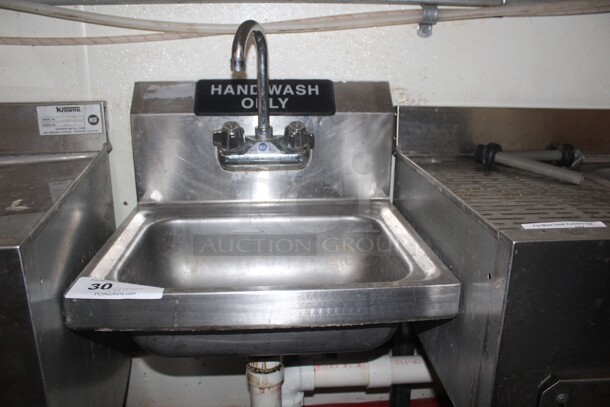 GREAT! Commercial Stainless Steel Wall Mount Hand Sink With Gooseneck Faucet. 17x15x17. Buyer Must Remove!  - Image 1 of 1