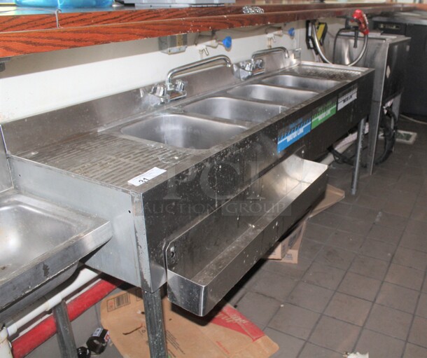 FANTASTIC! Krowne Model 18-54C Commercial Stainless Steel 4 Compartment Underbar Sink With Drainboards,Two Faucets And Speedrail. 72x18x32. Buyer Must Remove! - Image 1 of 5