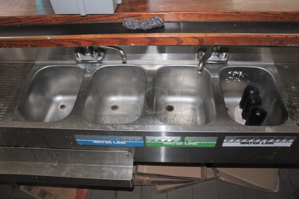 FANTASTIC! Krowne Model 18-54C Commercial Stainless Steel 4 Compartment Underbar Sink With Drainboards,Two Faucets And Speedrail. 72x18x32. Buyer Must Remove! - Image 5 of 5