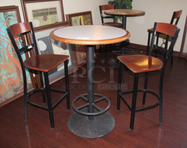 ALL ONE MONEY! 1 Bar Height Table (30x30x42) And 2 Bar Stools (15x20x43). 