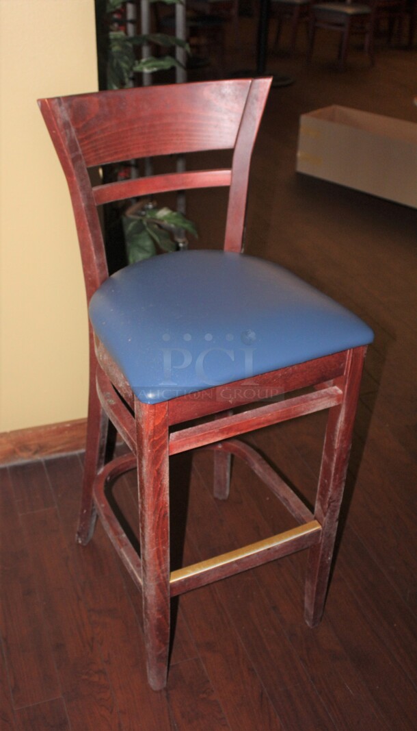 6 Commercial Wooden Barstools. 17x19x43. 6X Your Bid! - Image 1 of 2
