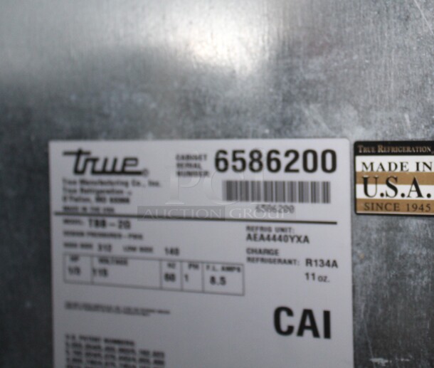 FANTASTIC! True Model TBB-2G Commercial 2 Glass Door Bar Back Refrigerator/Cooler. 59x28x37. 115V/60Hz. Working When Closed! Buyer Must Remove. Does Not Include Contents.  - Image 2 of 2