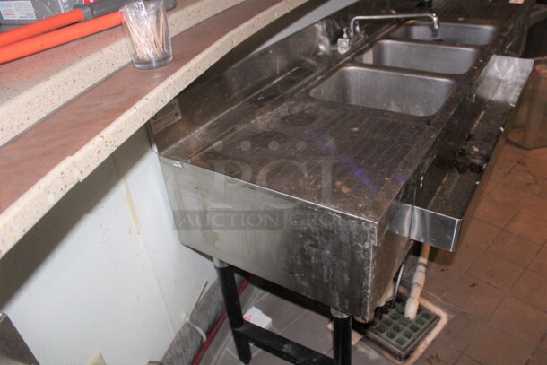 SUPER! Supreme Metal Commercial Stainless Steel 3 Compartment Underbar Sink With Drainboards and Speedrail. 71x21x31. Buyer Must Remove.  - Image 3 of 5