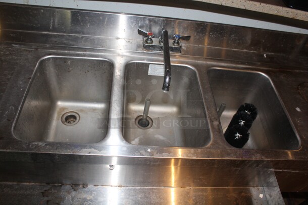 SUPER! Supreme Metal Commercial Stainless Steel 3 Compartment Underbar Sink With Drainboards and Speedrail. 71x21x31. Buyer Must Remove.  - Image 4 of 5
