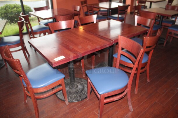ALL ONE MONEY! 2 Commercial Dining Tables (30x30x30) And 6 Commercial Dining Chairs (17x22x33). 