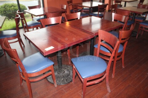 ALL ONE MONEY! 2 Commercial Dining Tables (30x30x30) And 6 Commercial Dining Chairs (17x22x33). 