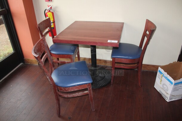 ALL ONE MONEY! 1 Commercial Dining Table (30x30x30) And 3 Commercial Dining Chairs (17x22x32). 
