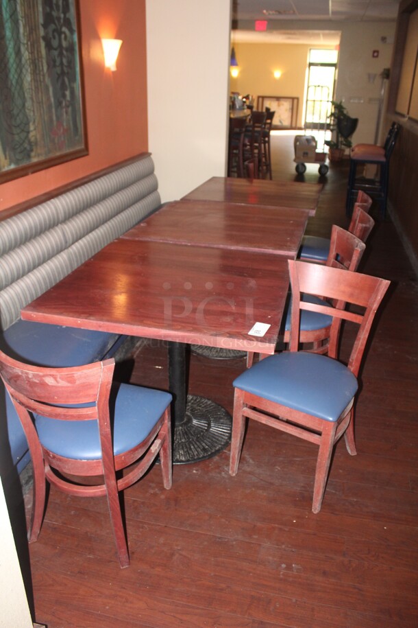 ALL ONE MONEY! 3 Commercial Dining Tables (30x30x30) And 6 Commercial Dining Chairs. (17x22x32). 