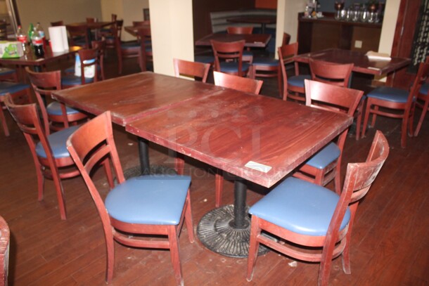 ALL ONE MONEY! 2 Commercial Dining Tables (30x30x30) And 6 Commercial Dining Chairs (17x22x32). 