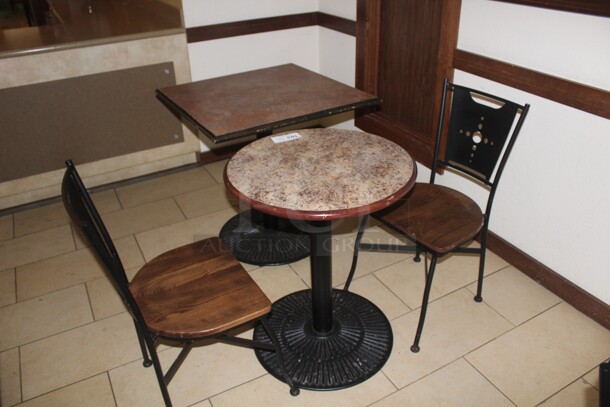 ALL ONE MONEY! 1 Commercial Dining Table (27x24x30), 1 Commercial Dining Table (30x30x30) And 2 Commercial Dining Chairs (17x18x33).  - Image 2 of 2