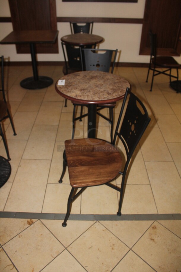 ALL ONE MONEY! 1 Commercial Cafe Table (24x24x30) And 2 Commercial Dining Chairs (17x18x33).