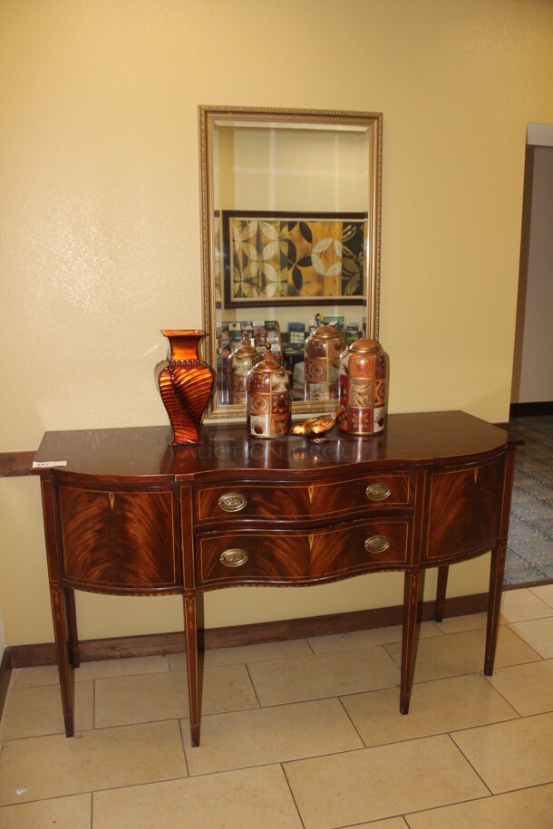 ALL ONE MONEY! 1 Console Table (66x35x38), 3 Vases, Decorative Bird And Wall Mirror.  - Image 1 of 5