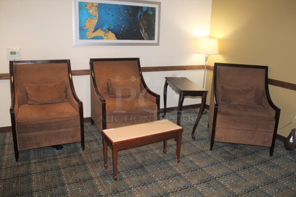NICE! ALL ONE MONEY! 3 Chairs, Two Tables And 1 Lamp.  Buyer Must Remove!