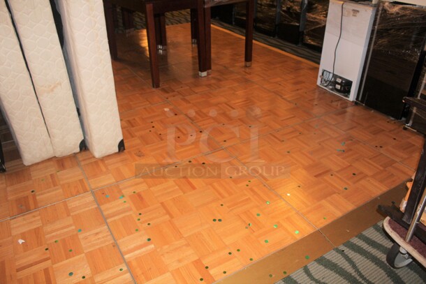 GREAT FIND! 30 Squares Of Parquet  Portable Dance Floor Pieces. Includes Corners.  (37x37x2 each) 30X Your Bid! Buyer Must Remove.  - Image 2 of 3