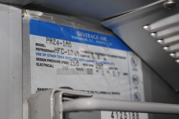 NICE! Beverage Air Model PR24-1AS Commercial Stainless Steel Single Door Reach In Refrigerator/Cooler. 26x34x84. 115V/60Hz. In Storage, Unable To Test. Buyer Must Remove.  - Image 2 of 5