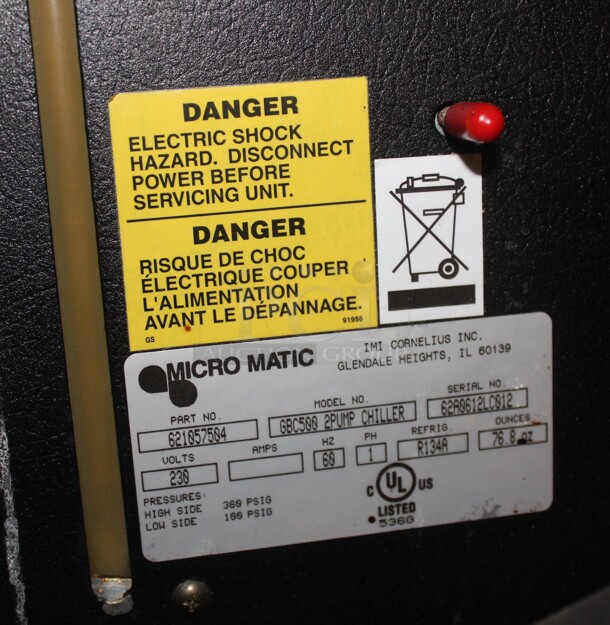 GREAT FIND! Micro Matic Model GBC500 Commercial 2 Pump Glycol Chiller For Beer System. 36x18x33. 230V/60Hz. Working When Closed. Buyer Must Remove!  - Image 7 of 7