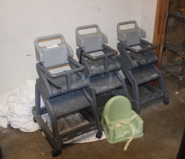 3 Commercial High Chairs And 1 Booster Seat. 19x24x36. 4X Your Bid! 