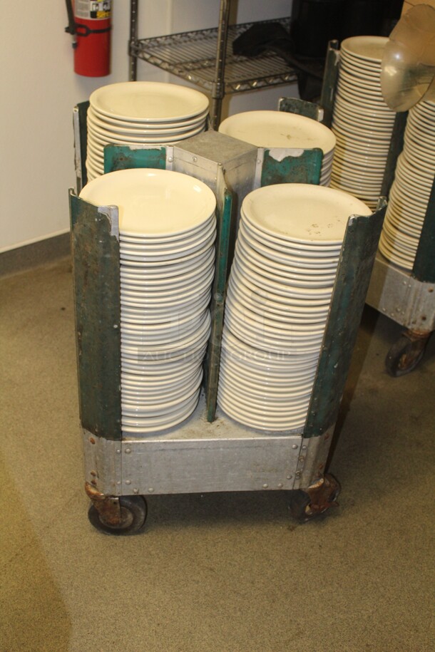 4 Stacks Commercial White Dining Plates With Caddy. 5X Your Bid!