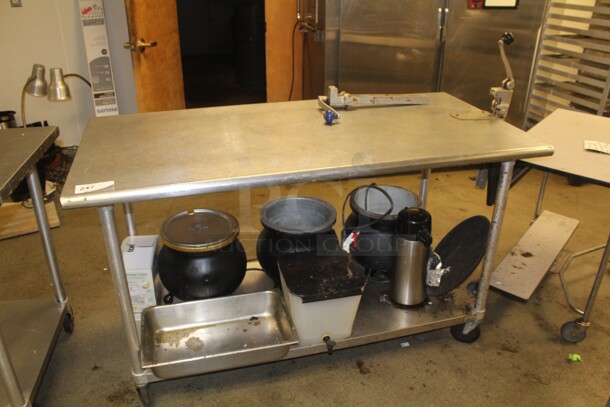 NICE! Commercial Stainless Steel Work Table On Casters With Undershelf And Commercial Can Opener. 60x30x36