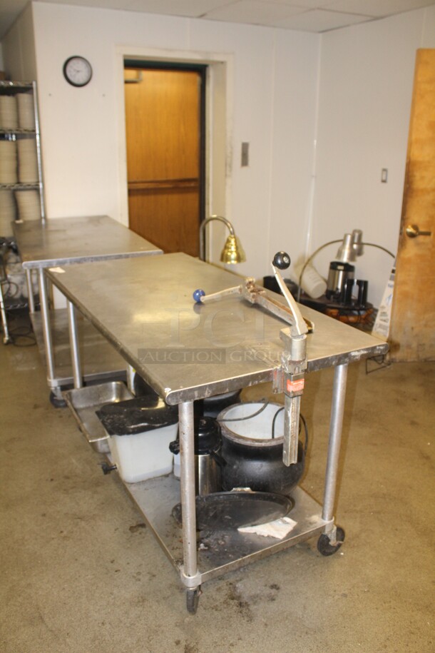 NICE! Commercial Stainless Steel Work Table On Casters With Undershelf And Commercial Can Opener. 60x30x36 - Image 2 of 3