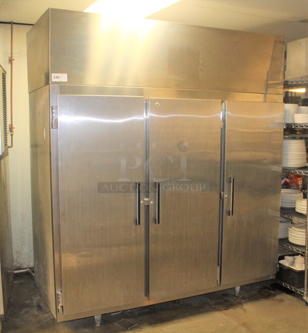 FABULOUS! Victory Model AF-72-S5 Commercial Stainless Steel Triple Door Reach In Freezer. 77x34x89. 208V.60Hz.3 Phase. Hardwired. Working When Closed! Buyer Must Remove.
