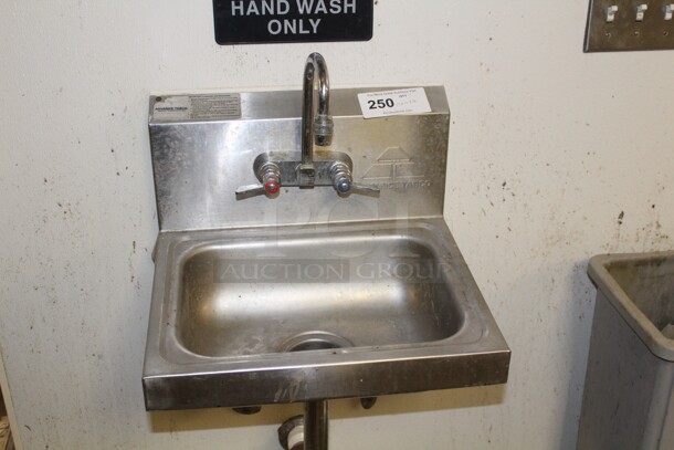 GREAT FIND! Commercial Stainless Steel Wall Mount Hand Sink With Gooseneck Faucet. 17x16x16. Buyer Must Remove. 