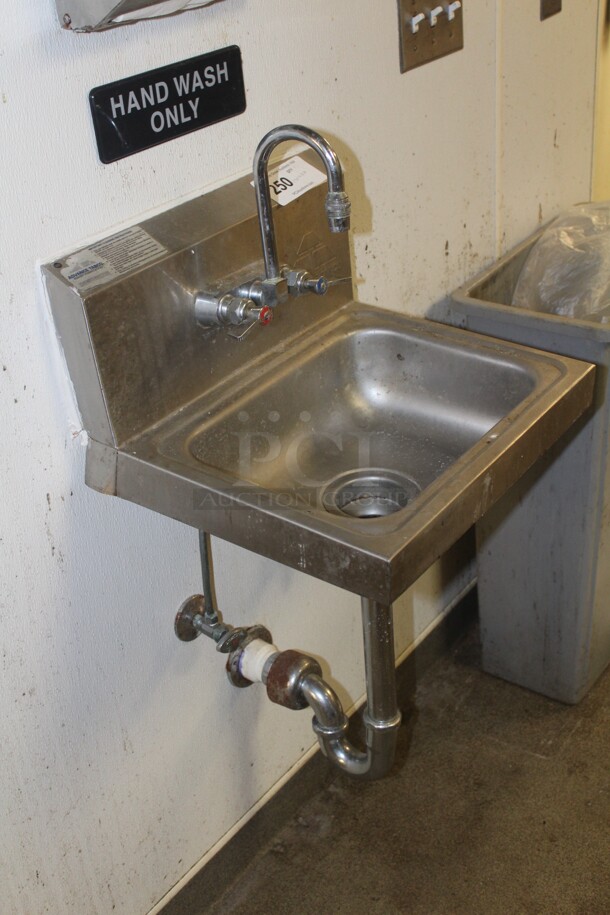 GREAT FIND! Commercial Stainless Steel Wall Mount Hand Sink With Gooseneck Faucet. 17x16x16. Buyer Must Remove.  - Image 2 of 2