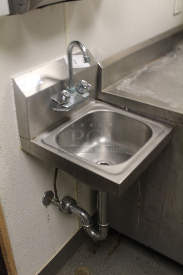 NICE! S.S.P. Inc. Commercial Stainless Steel Wall Mount Hand Sink With Gooseneck Faucet. 15x15x20. Buyer Must Remove!  - Image 2 of 2