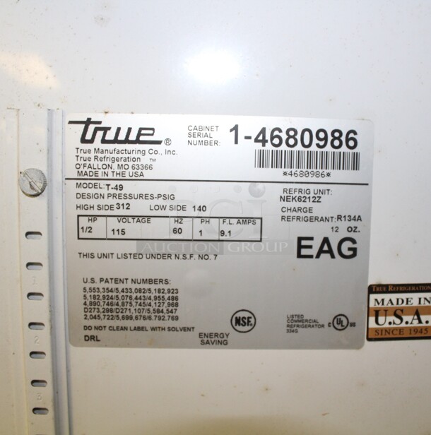FABULOUS! True Model T-49 Commercial Stainless Steel Double Door Refrigerator/Cooler On Commercial Casters. 54x30x83. 115V/60Hz. Working When Closed! Buyer Must Remove. - Image 2 of 7